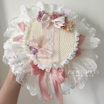 taobao agent Sun hat with bow, hair accessory, flowered, Lolita style