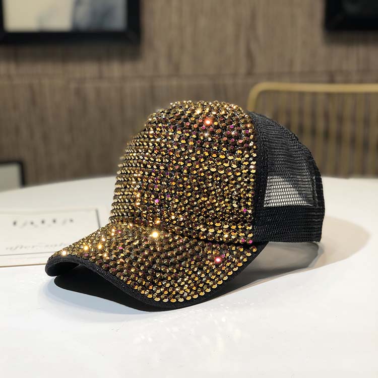 NET Hat & Amp; Elegant BlackHat female rhinestone personality peaked cap Spring and autumn days fashion Baseball cap Korean version Versatile tide summer manual Inlaid diamond Internet celebrity