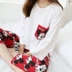 Bộ đồ ngủ nữ cotton dài tay phù hợp với bộ đồ đậu đỏ mùa hè cotton nhà mùa xuân và mùa thu Hàn Quốc phiên bản lớn của dịch vụ nhà nữ áo đẹp Bộ Pajama