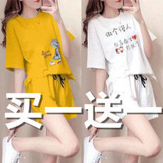 Одежда для отдыха 夏天短袖短裤跑步休闲运动服套装女潮2021夏装新款短款时尚两件套 OTHER