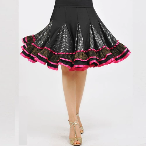 Плаза танцевальная юбка новая розовая танцевальная юбка танцевальная танцевальная юбка квадратная подруга латинская юбка для блеска сетка D-012