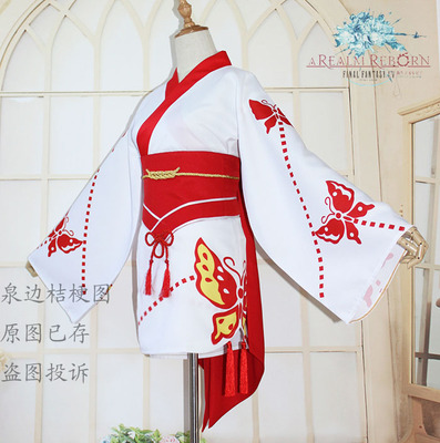 taobao agent Final fantasy FF14 Red Lotus Festival exclusive bathrobe white butterfly lady printed cos short kimono