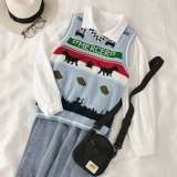 Трикотажный жилет, свитер, пони, осенний, V-образный вырез, в корейском стиле, оверсайз