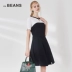VIA BEANS 2019 sản phẩm mới đầm cổ tròn màu đen trắng tương phản - Sản phẩm HOT váy cho người trung niên Sản phẩm HOT