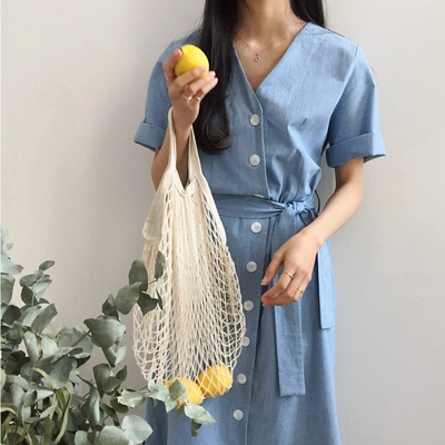 [BP] Hàn Quốc chic cô gái tươi loạt gõ vào Hoa oải hương tím đơn ngực tie eo đầm chân váy chữ a dáng dài váy đầm