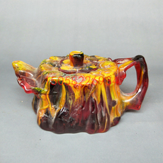 Ювелирные камни 老蜜蜡 民国老花珀茶壶摆件 招财进宝精美老琥珀酒壶 古董老货