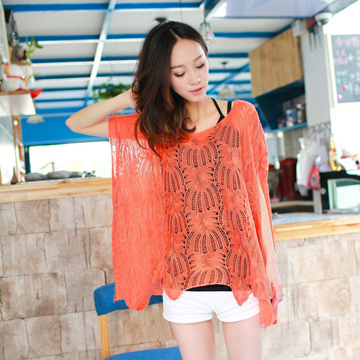 Thêm chất béo lớn mm200 kg mùa hè dài tay áo ngắn áo rỗng áo len lỏng lẻo bat tay áo khăn choàng