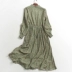 A756 phụ nữ mùa xuân mới mô hình hoa ren thun eo thon dài tay váy voan nữ váy dài - Váy dài