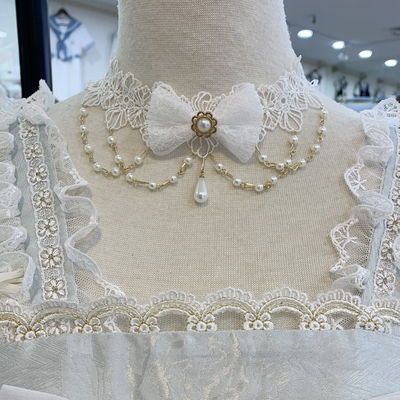 taobao agent Genuine white chain for key bag , retro necklace, choker, Lolita style, floral print