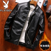 Playboy Winter Leather Leather Men Giới trẻ đẹp trai Plus nhung độn Piu Li Cổ áo khoác da mỏng