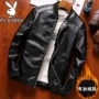 Playboy Winter Leather Leather Men Giới trẻ đẹp trai Plus nhung độn Piu Li Cổ áo khoác da mỏng vest nam đẹp
