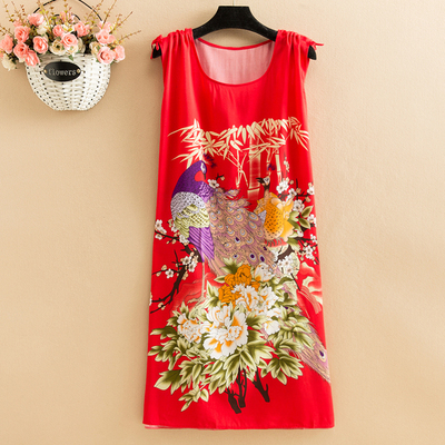 No. 14Fat mm Big size pajamas female summer Nightdress poplin  Medium and long term easy Thin middle age female robe camisole Over the knee vest
