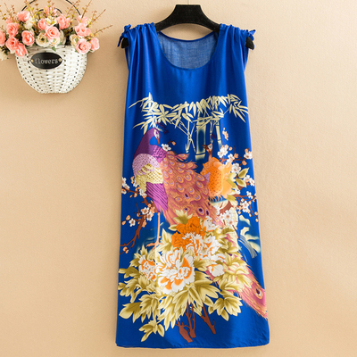 No.15Fat mm Big size pajamas female summer Nightdress poplin  Medium and long term easy Thin middle age female robe camisole Over the knee vest