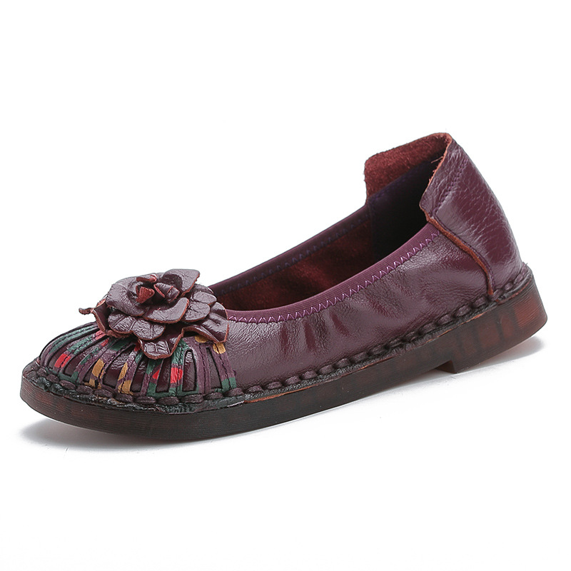 Violetoriginal Retro leather shoes ethnic style comfortable Shoes for pregnant women genuine leather soft sole Women's Shoes Doug shoes Shallow mouth manual Single shoes female