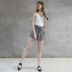 Xijia 2018 mùa hè mới phù hợp với quần short thời trang tính khí đi lại cao eo lỏng linen quần short kẻ sọc nữ