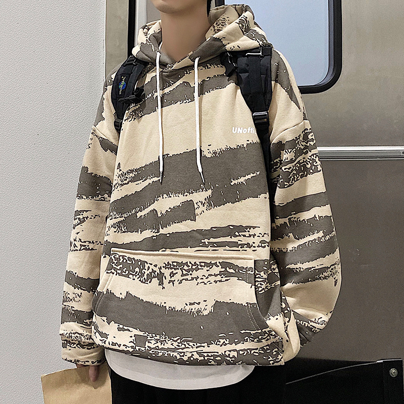 Autumn and winter zebra Hooded Sweater men's design BF style loose Pullover Hoodie CEC coat