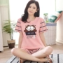 Đồ ngủ ngắn tay nữ mùa hè cotton cô gái dễ thương mùa xuân Hàn Quốc phần mỏng kích thước lớn phục vụ nhà quần short phù hợp với học sinh thời trang công sở