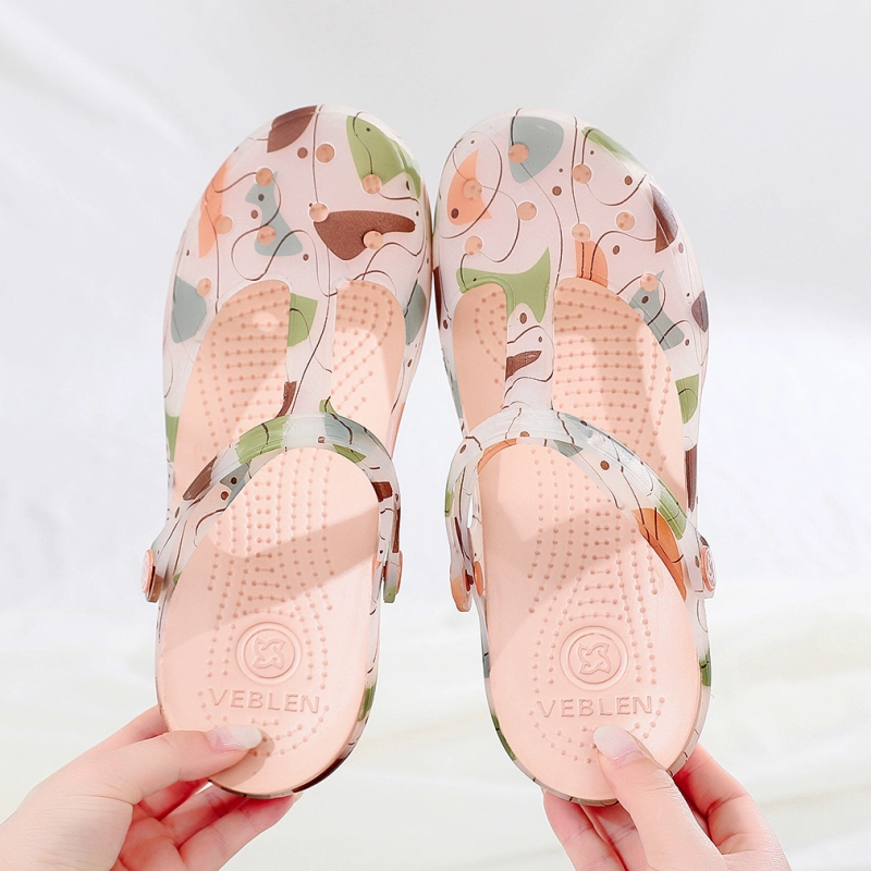 Veblen Crocs dép nữ mùa hè mới hoang dã dép mặc bên ngoài Hàn Quốc chống trượt nặng đáy dép thạch giày 