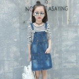 Детский весенний джинсовый сарафан, юбка, платье с рукавами, весеннее платье-комбинация, коллекция 2023, в корейском стиле, длинный рукав, подходит для подростков, городской стиль