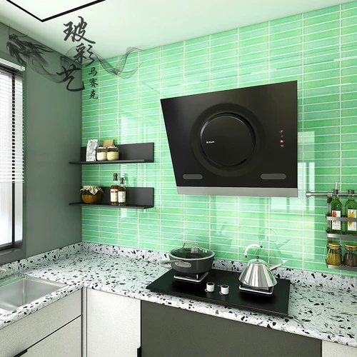 Бассейн Длинный ледяной трещины мозаичная кухня кухонная балкон балкон кирпич 45x195 темно -зеленый фон ресторана