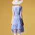 Kairuida 2018 mùa hè mới màu xanh V cổ áo dài Một từ váy Mỏng thời trang ngắn tay thêu váy nữ chân váy chữ a váy đầm