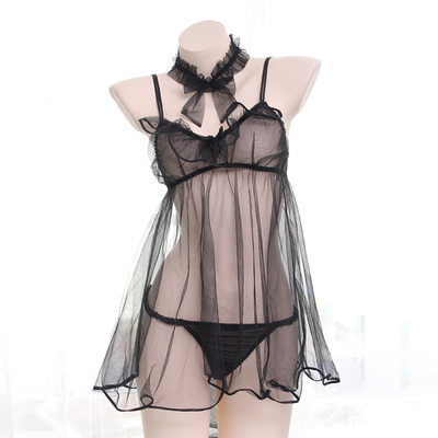 【撩汉出品】这也太仙了吧~半透薄纱睡裙套装 蝴蝶结木耳边睡衣-淘宝网