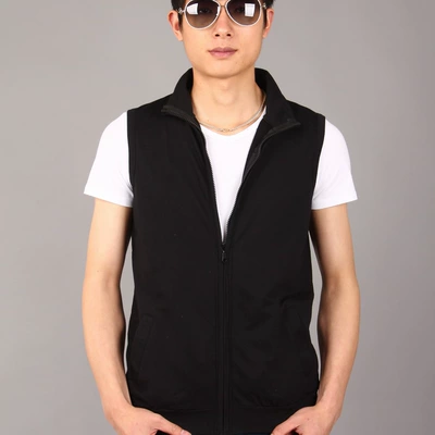 Mùa xuân và mùa thu người đàn ông Hàn Quốc thường vest mỏng vest đội mũ trùm đầu vest chàng trai màu đen dệt kim không tay hoodies vest đen nam Dệt kim Vest