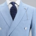 IsirHonour sọc xanh nhạt Slim cổ áo phù hợp với ngực đôi phù hợp với Anh retro phù hợp với nam - Suit phù hợp vest nam Suit phù hợp