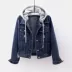 Áo khoác denim nữ ngắn tay dài mùa xuân và mùa thu mới khoét lỗ thon gọn áo sơ mi Hàn Quốc phiên bản áo khoác trùm đầu xe máy