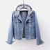 Áo khoác denim nữ ngắn tay dài mùa xuân và mùa thu mới khoét lỗ thon gọn áo sơ mi Hàn Quốc phiên bản áo khoác trùm đầu xe máy áo blazer nữ đẹp Áo khoác ngắn