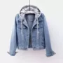 Áo khoác denim nữ ngắn tay dài mùa xuân và mùa thu mới khoét lỗ thon gọn áo sơ mi Hàn Quốc phiên bản áo khoác trùm đầu xe máy áo blazer nữ đẹp