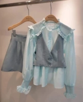 Весенний синий комплект, изысканная юбка, тонкая рубашка, коллекция 2021, городской стиль