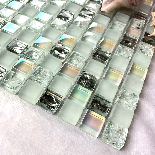 Белая хрустальная мозаика ледяное стекло Средиземноморское плитка синяя телевизионная фоновая стенка