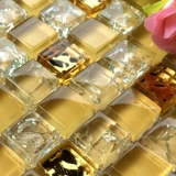 Желтая стеклянная мозаика на стену, зеркальный эффект