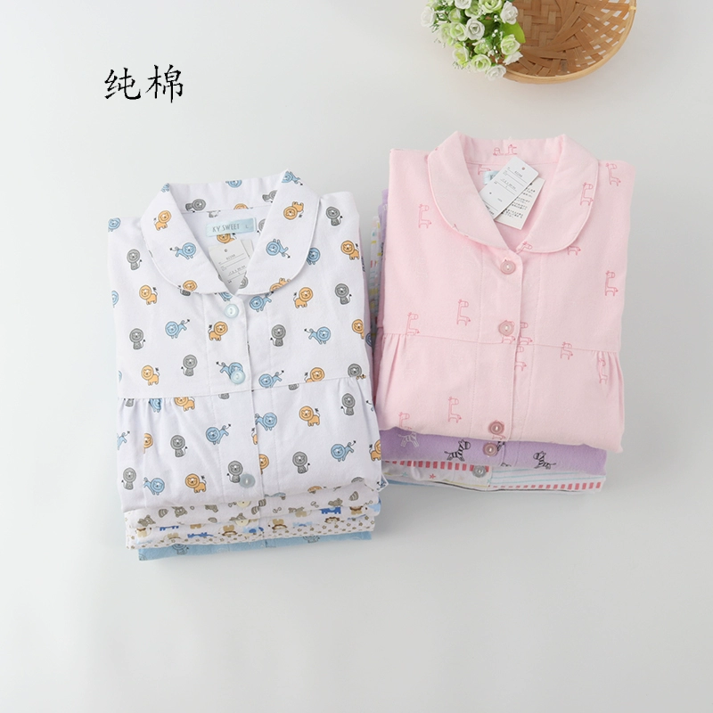 Nữ vải nỉ cotton nhung dài tay quần tây pyjama phục vụ tại nhà phù hợp với mùa thu đông ấm áp cardigan với kích thước lớn - Cha mẹ và con