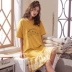 Bộ đồ ngủ nữ mùa hè phiên bản Hàn Quốc lỏng lẻo tươi mát cotton ngắn tay áo dài ngọt ngào bà bầu có thể mặc váy ngủ - Đêm đầm Đêm đầm