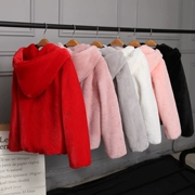 2017 mới của Hàn Quốc phiên bản của giả lông thỏ cỏ nữ phần ngắn dày lỏng trùm đầu fur coat mùa đông sang trọng áo