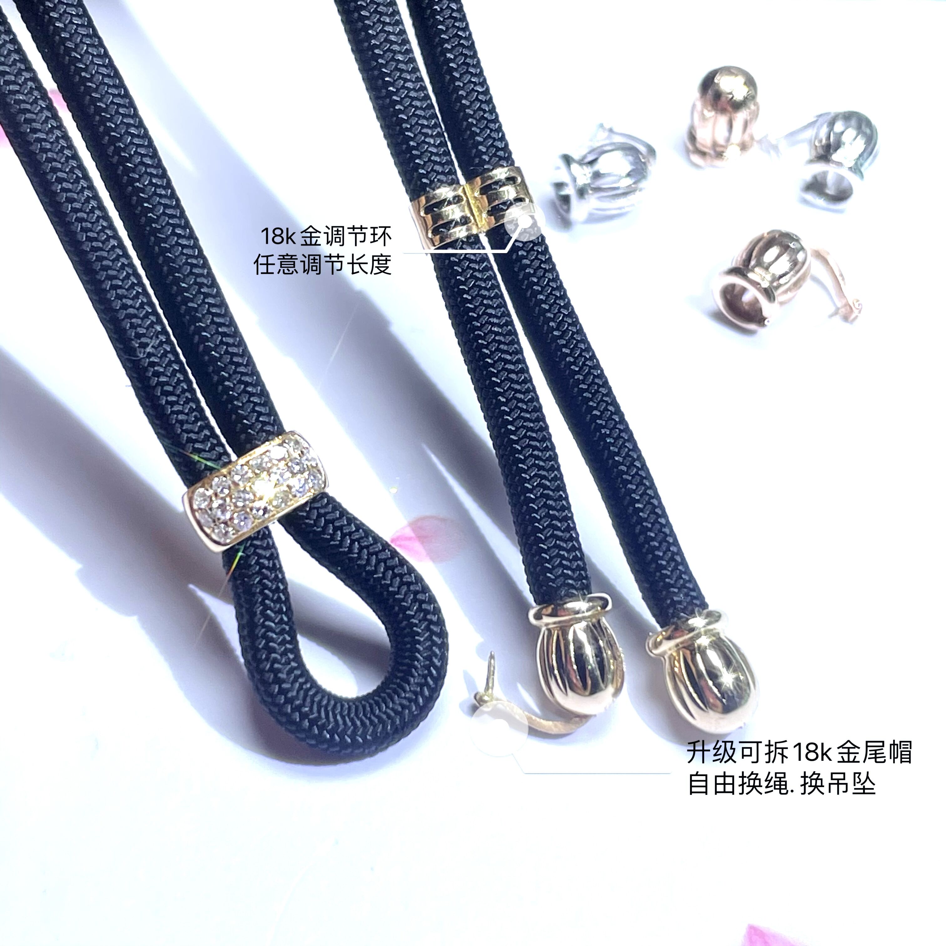18K Gold Three Row Drill + Adjusting And Upgrading Tail CapHot money 18 karat gold  South Africa Diamonds Emerald Jade article Jewellery chain Men's and women's money Versatile Lanyard Pendants AU750