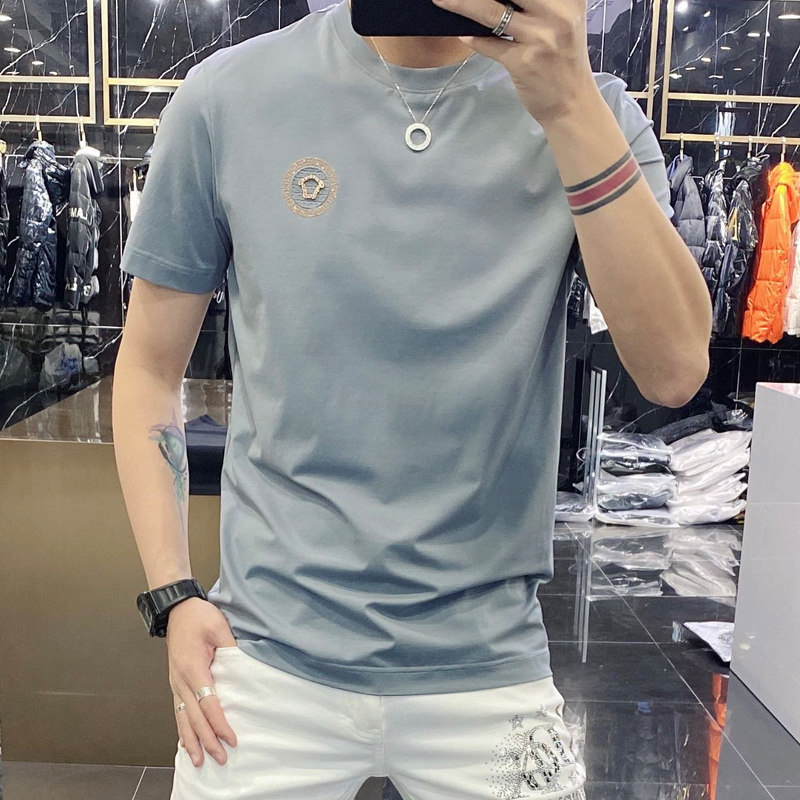 High-end European solid-color T-shirt men's sky blue short-sleeved 2022 trendy men's jade silk half-sleeved cool and versatile base layer Specification image