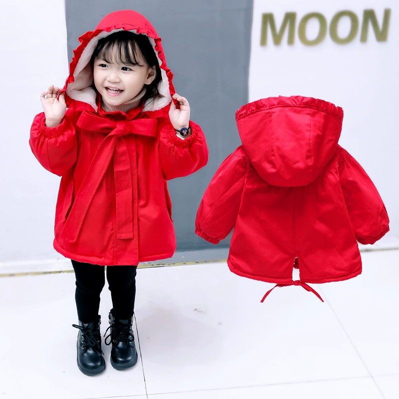 Áo khoác trẻ em nữ bằng vải cotton 2018 phiên bản mới của Hàn Quốc cho bé quần áo trẻ sơ sinh cộng với áo nhung dày bé gái nhỏ màu đỏ cưỡi áo trẻ em