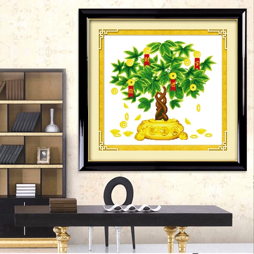 Caiyuan Rolling Cross Emelcodery 2021 Новая небольшая вышитая гостиная гостиная гостиная Fortune Money Tree Simple Anvice