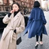 Len Nizi khói áo khoác màu xanh 2017 mới của Hàn Quốc phiên bản của phần dài của eo với áo len nữ quần áo mùa đông áo khoác da nữ xịn hàn quốc Accentuated eo áo