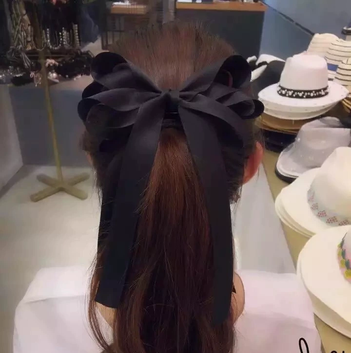 Phụ kiện tóc Handmade Màu đen Rắn màu Ribbon Big Bow Hair Clip Long Tua Big Ribbon Corsage Mũ cổ tích - Phụ kiện tóc