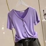 Шелковая летняя футболка, приталенный цветной жакет, популярно в интернете, короткий рукав, коллекция 2022, V-образный вырез