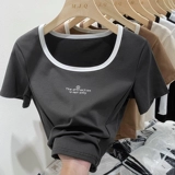 Летняя брендовая приталенная короткая футболка, квадратный вырез