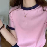 Синяя сексуальная футболка, короткий рукав, коллекция 2023, в корейском стиле