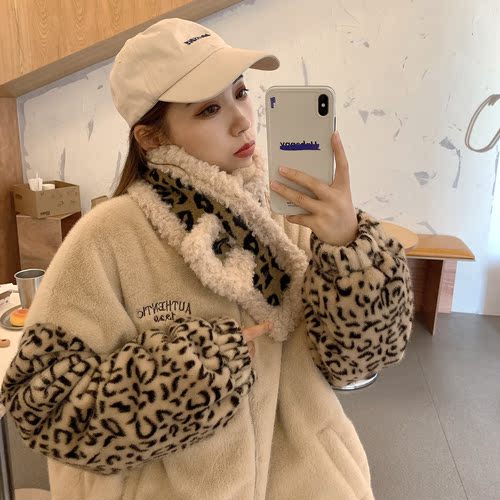 Real shot price control + 3 2020 winter new leopard pattern embroidery letter thickening leopard pattern stitching imitation Rabbit plush fur