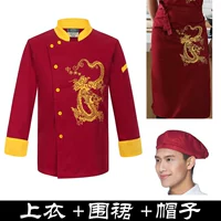 Красный лонгслив, фартук, шапка