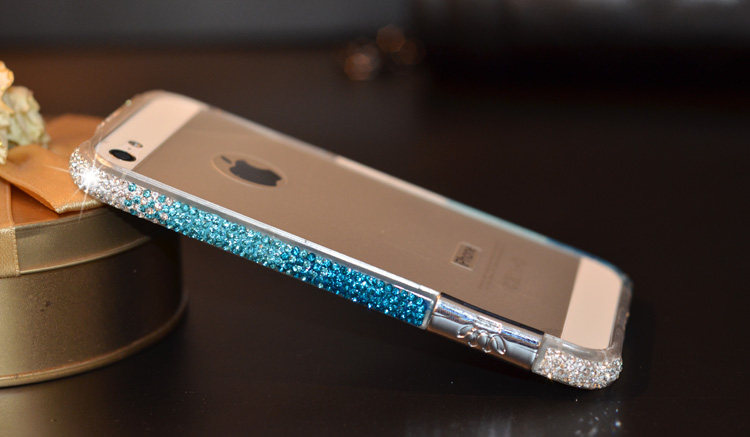 苹果5代iphone5/5s水钻边框镶钻手机壳4代4s糖果色渐变钻石边框套