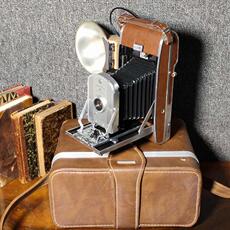 Камеры 1950s美国古董polaroid宝丽来95b大皮腔相机折叠相机带皮箱闪光灯